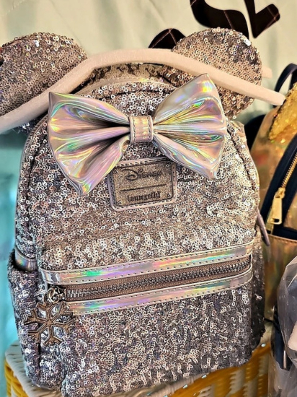 Disney Sequin Minnie Mouse Backpack in Silver & Purple NWT